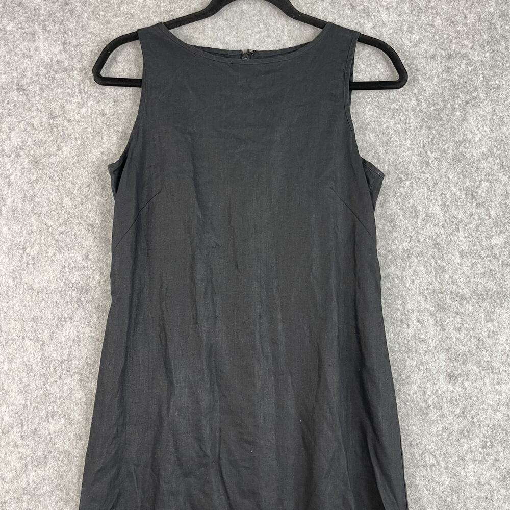 Vintage Ann Taylor Linen Dress Womens 10P Black Sleeveless Slits Minimal Modest - Picture 2 of 12